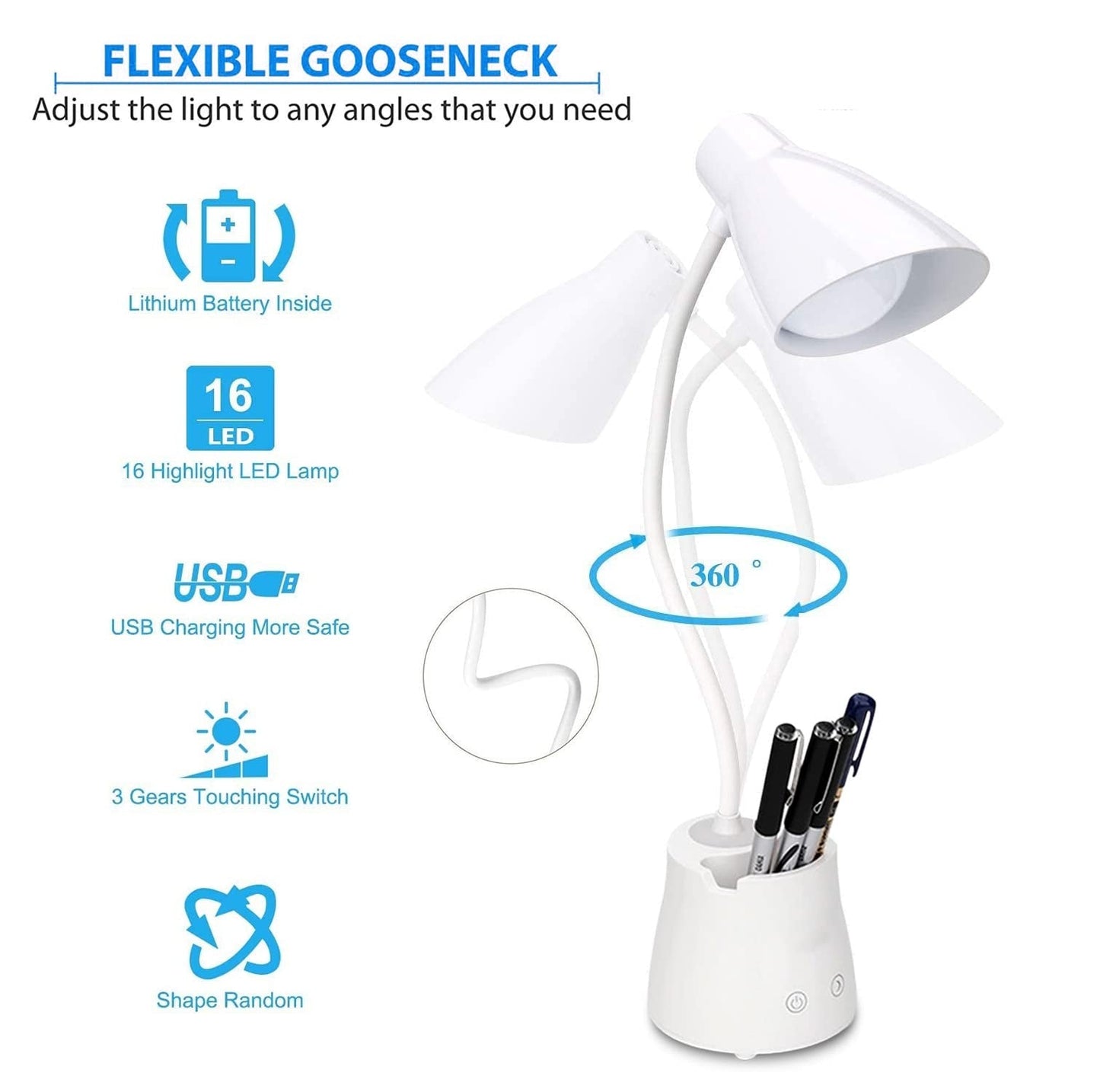 Study Table Lamp Rechargeable LED Desk