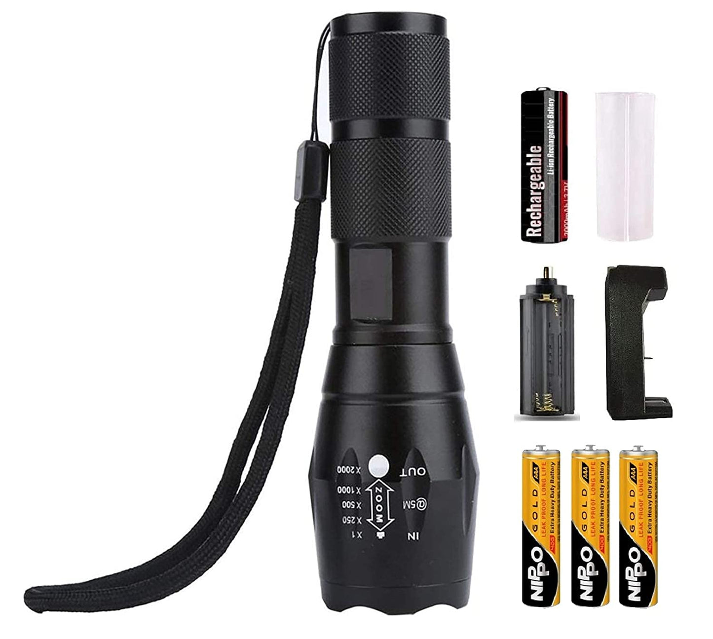 Rechargeable Professional LED Flashlight 5 Mode Zoomable